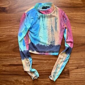 Multi-coloured sheer PrettyLittleThing tie-dye long sleeve top